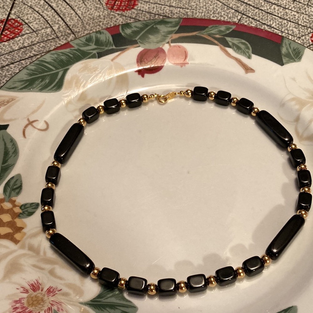 Trifari Black and Gold Bead Link Necklace